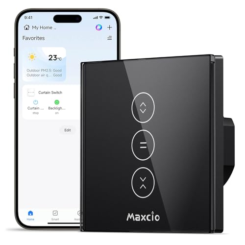 【LED Controlable】Wifi Interruptor Persiana, Maxcio Interruptor Táctil Inteligente WiFi Controlable de APP y Voz, Compatible con Alexa y Google Home con Temporizador para Motor Persiana Tubular