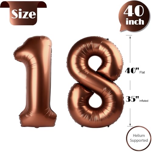 Image of Dark Brown Number 18 Balloon 40 inch, Coffee Brown 18 Number Balloons, 18th Birthday Decorations, Chocolate 18 Year Old Party Supplies