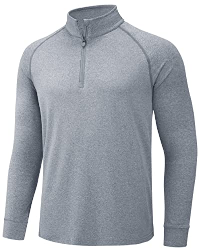 TACVASEN Mens Gym Tops Quick Dry Long Sleeve T Shirts UPF50+ Shirts Running Top for Workout Thin Light Grey,M