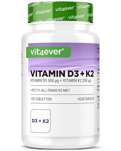 Vitamine D3 20.000 I.E + Vitamine K2 200 µg MK7 Dépôt - 100 Comprimés - Hautement Dosé - 99,7% All-Trans MK7 -Végétarien - Sans Additifs Inutiles