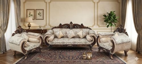 Image of Wooden Sofa Set Carving for Living Room (5 Seater A)