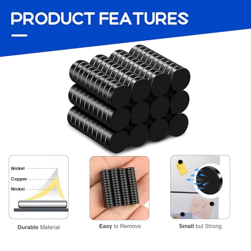 Image of 120Pcs Fridge Magnets, Black Small Refrigerator Magnet 6x2mm | Tiny Magnets for Crafts, Office, School