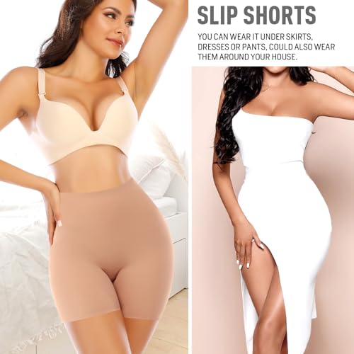 Image of Werena Seamless Slip Shorts for Women Under Dress Shaping Boyshorts Panties Tummy Control Shapewear