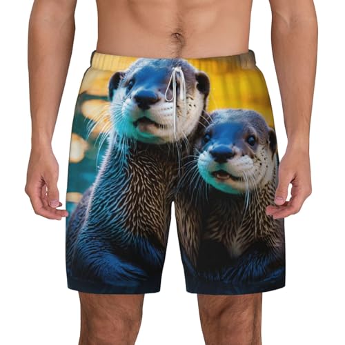 Short de bain respirant et léger motif loutres marron pour homme