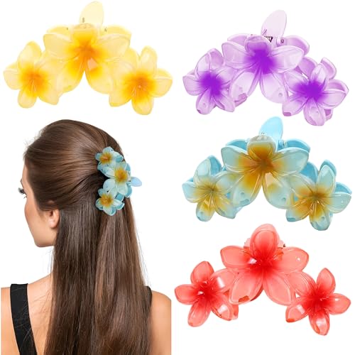 Esshogo 4 Stück Hawaii Haarklammer Rutschfest Blumen Haarklammern Große Blumenförmige Krallenklammern Makeup Hair Clips Blumen Haarspangen für Mädchen und Frauen Strand Party Pool Urlaub