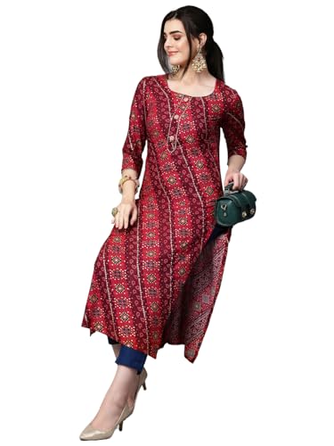 Image of GoSriKi Women's Cotton Blend Straight Printed Kurta with Pant Set