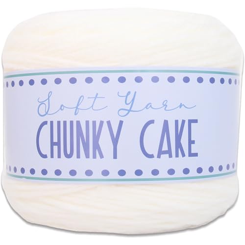 Image of ThreadArt Chunky Yarn Cake for Crochet #6, 300g /316 Yds, White 12 | Soft super bulky #6 acrylic yarn cake for blankets, scarves, hats, crochet and knitting. Big 300g cake is machine washable.
