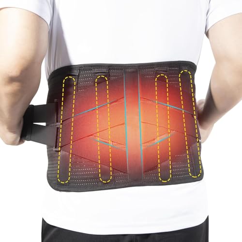 HONGJING Back Support Belt with Heat for Lower Back Pain Relief, Rechargeable Back Bace with 3 Temperature for Herniated Disc, Sciatica, Works for Men or Women (L)
