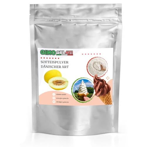 Gino Gelati Dänisches Softeis Pulver, fruchtiger Geschmack, verschiedene Geschmacksvarianten, schnell und einfach Zubereitet, Made in Germany, Eis selber machen (1 Kg, Honigmelone)