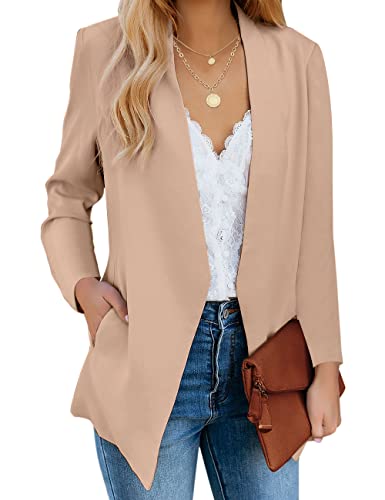 Vetinee Women's Warm Taupe Casual Open Front Pockets Blazer Long Sleeve Work Office Cardigan Jacket Coat Size Medium #TOP18