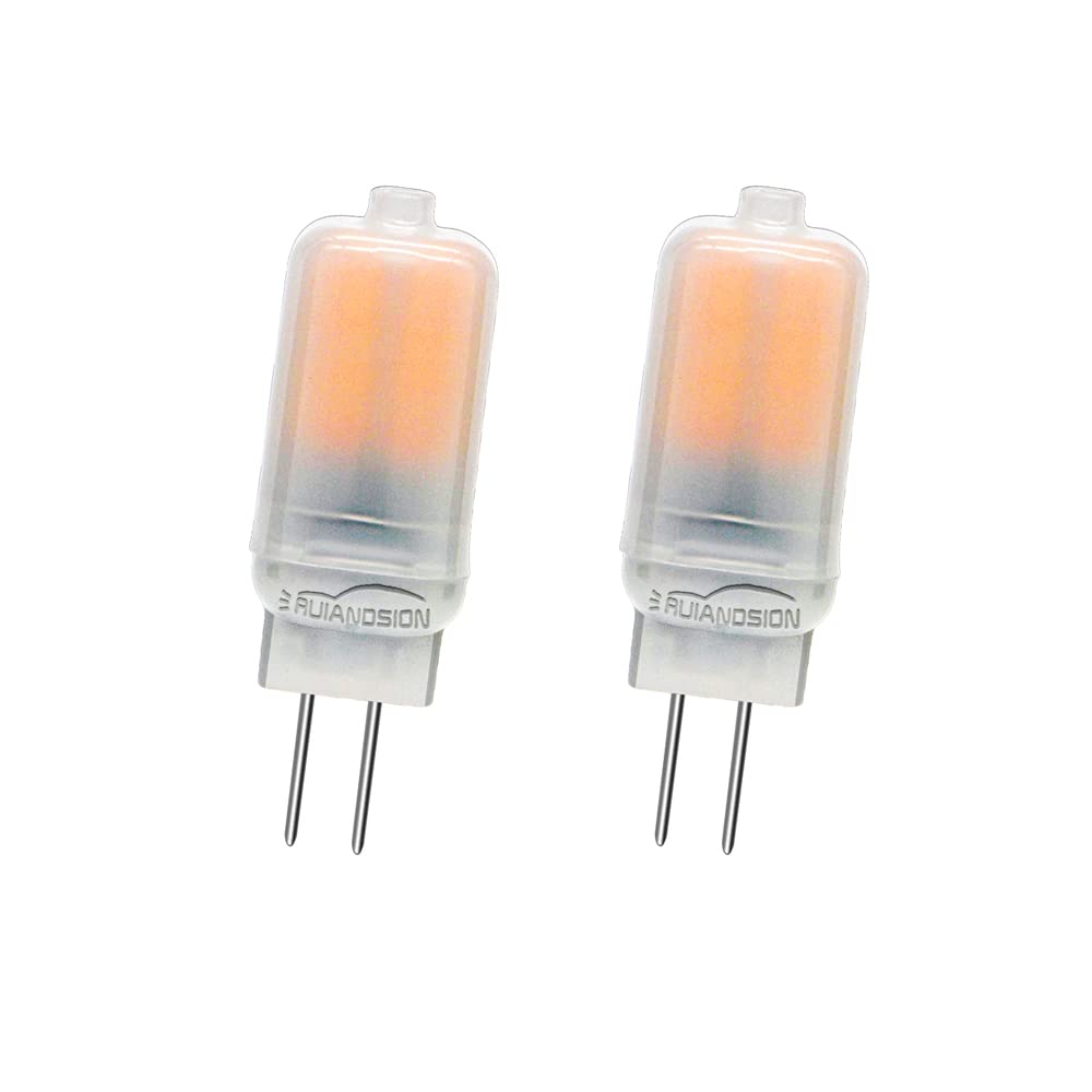 Ruiandsion G4 LED Bulb 12V No-Flicker JC Tybe G4 Bi-Pin Base 3W 3000K Warm White Replacement for Chandelier Landscape Ceiling Lighting Table Lamp (Pack of 2)