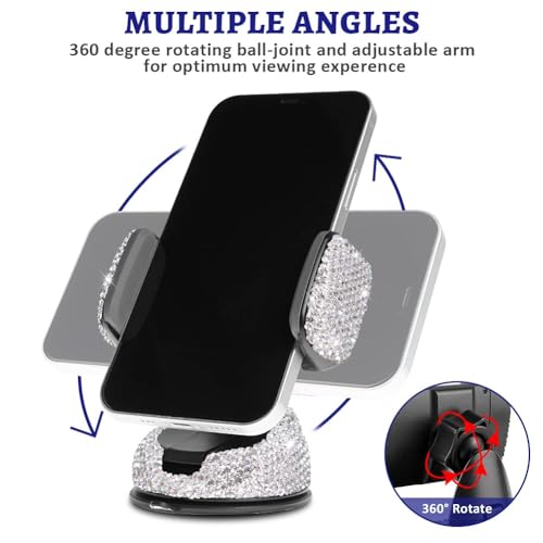 Dashboard Phone Holder Bling Phone Mount for Car,Car phone holder Mount with One More Air Vent Base,Phone Holder Car Accessories,Universal Car Phone Holder Mount for Windshield and Air Vent,Silver - image 4