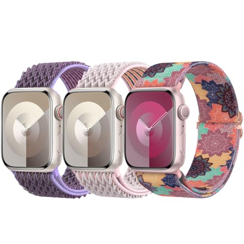 Image of Delidigi Stretchy Bands Compatible for Apple Watch Band Women 40mm 38mm 41mm 42mm 44mm 45mm 46mm 49mm, Nylon Braided Straps for iWatch Series 11 10 9 8 7 6 SE 5 4 3 Ultra 3 2 1