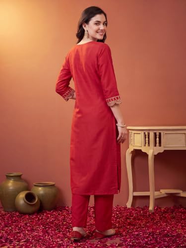Image of INDO ERA Women's Silk Blend Embroidered Kurta & Pant with Dupatta Set | Kurta Sets For Woman
