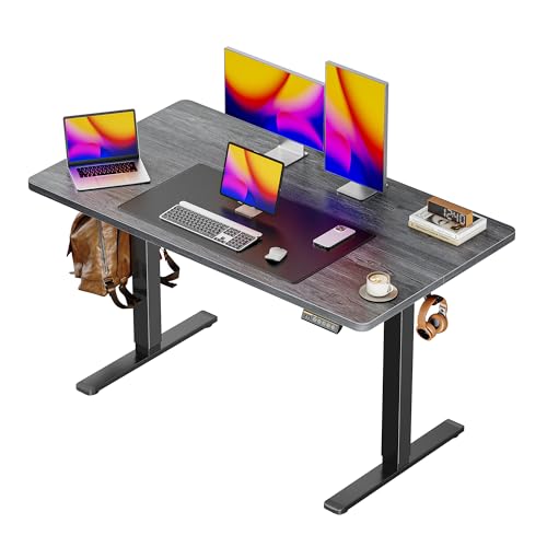 Huuger 48 x 28 Large Electric Standing Desk, Height Adjustable Desk, 27.6" Deep Desktop, Stand up Gaming, 2 Hooks, 3 Preset Heights, for Home Office, Grey