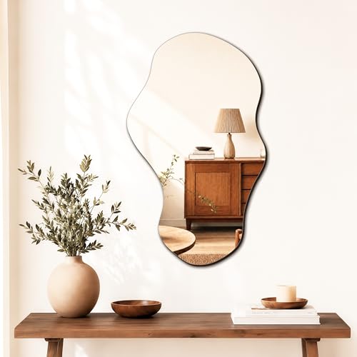 PERFNIQUE Irregular Wall Mirror Asymmetrical Mirror, 28''x17'' Decorative Modern Mirror for Bathroom Bedroom Living Room Entryway, Cloud Frameless, Wall Mounted (28''x17'', Cloud)