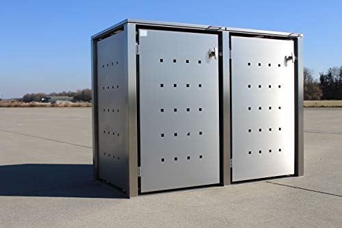 Kirchberger Universal Metal Wheelie Bin Box 240 Litres and 120 Litres Stainless Steel 2 Box Lockable Handle Lockable with Mounting Set Folding Roof