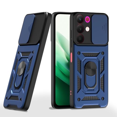 Image of SPAZY CASE Realme 15X 5G Back Cover | Heavy Duty Hybrid Case with 360 Degree Rotating Finger Ring Holder + Slider Shutter Camera Protection Case for Realme 15X 5G - Blue