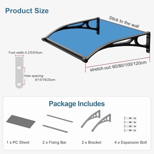 Outdoor Door Canopy, 120x300cm Polycarbonate & Aluminum Alloy Shelter for Sun, Rain, and Snow Protection - Perfect for Porch, Patio, Garden Use
