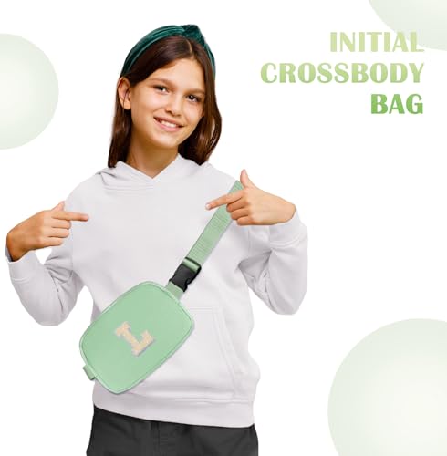 Image of COSHAYSOO Green Belt Bag Crossbody Initial Fanny Waist Pack Small Purse for Daughter Granddaughter Unique Personalized Birthday Gifts from Mom Grandma Letter L