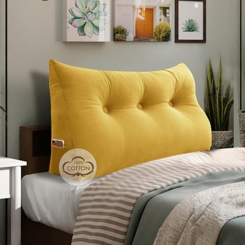 WOWMAX Headboard Pillow Twin XL Wedge Reading Pillow for Dorm Bed, Yellow