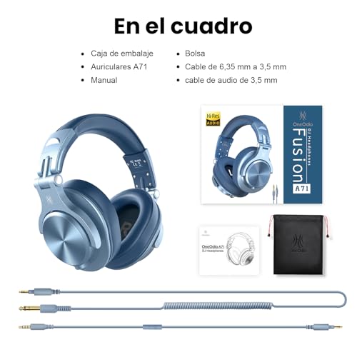 OneOdio Auriculares DJ Con Micrófono y Cancelación de Ruido, Cable Para PC, HiFi de Estudio Para Monitor de Grabación AMP, Guitarra, Piano, E-Drum, Azul Cielo - imagen 9