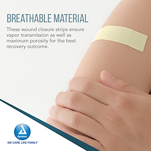 Dynarex Wound Closure Strips - Estériles, soporte estéril para pequeños cortes y piel con suturas, puntos, grapas y cuidado posterior, blancas, 1/2” x 4” - 1 caja de 200 tiras miniatura 4