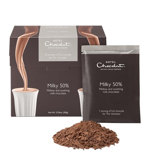 Image of Hotel Chocolat Hot chocolate Mix - 50% Milk Drinking Chocolate with Real Chocolate Flakes, 10 Servings, Gourmet Cocoa