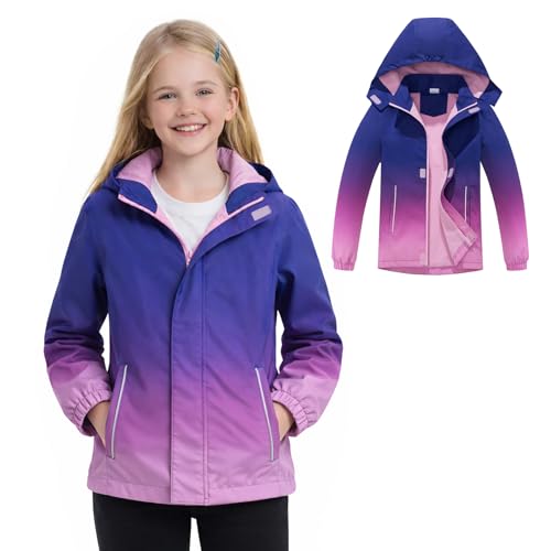 Image of MGEOY Kids Rain Jacket, Waterproof Lightweight Hooded Windbreaker for Boys Girls 4-14Y