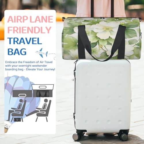 Sage Green Flowers Travel Duffel Bag for Women and Men, Sport Tote Gym Bag Carry on Weekender Overnight Bags3