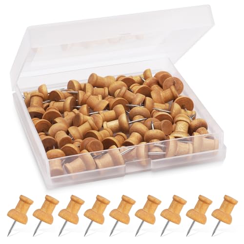 50 PCS Wooden Push Pins, Natural Cork Board Pins for Noticeboards, Wooden Drawing Pins for Maps & Crafts, Thumb Tacks with Strong Grip