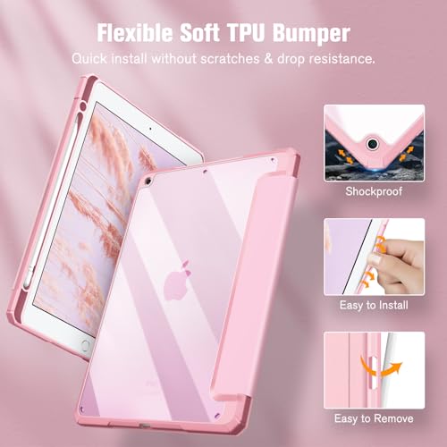 Image of Fintie Hybrid Slim Case for iPad 9th / 8th / 7th Generation (2021 /2020 / 2019) 10.2 Inch - [Built-in Pencil Holder] Shockproof Cover with Clear Transparent Back Shell, Baby Pink