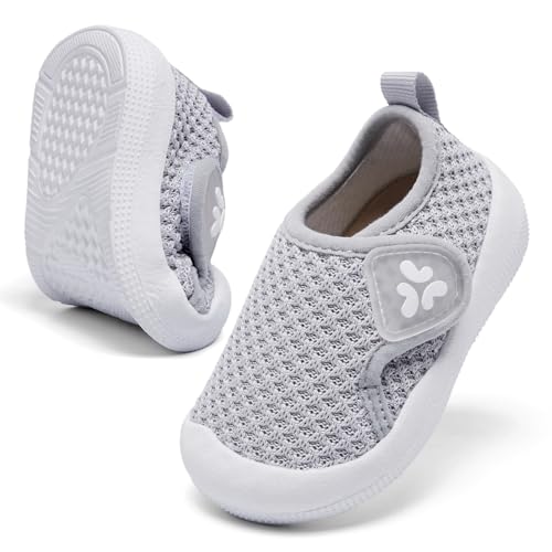 Baby Shoes Boy Girl Infant First Walker Shoes Baby Walking Shoes Lightweight Breathable Sneakers with Non-Slip Soles 0-24 Months Gray Size 9-12 Months Infant