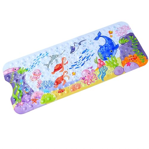 yuxiaoshi Rutschfeste Badematte für Kinder, Mädchen und Jungen, Cartoon-Meerestier-Badewannenmatte, Duschmatte, Badezimmermatte, rutschfest, mit Saugnapf, maschinenwaschbar, lang, 100 x 40 cm, Wale