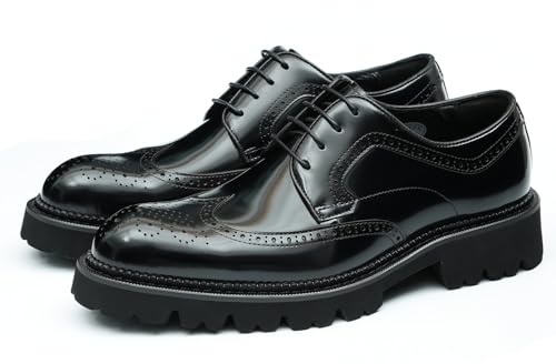 Santimon Men's Oxfords Formal Dress Derby Fashion Prom Wingtip Brogue Patent Leather Shoes Wedding Tuxedo Business Causal Shoes for Men