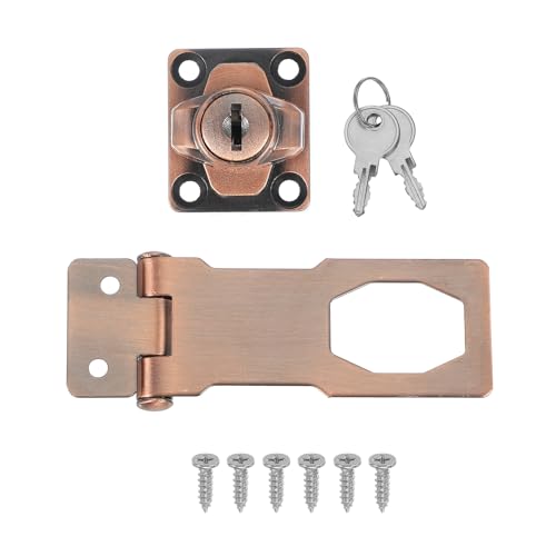 Image of MECCANIXITY Twist Knob Keyed Hasp Locks Safety Packlock Clasp Hasp Latches with Keys & Screws 3 Inch for Window Barn Drawer Cabinet Garage Closets Doors (Red)