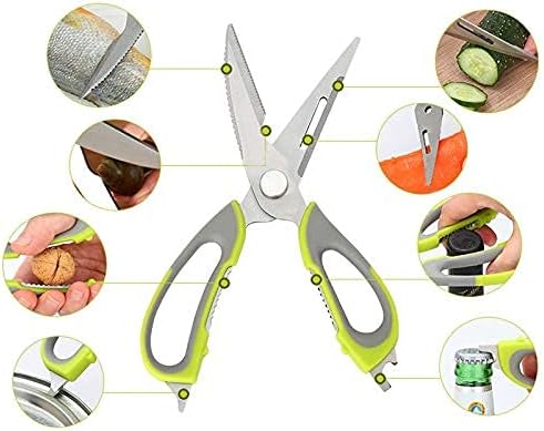 Kitchen Scissors Kitchen Shears Fashion Stainless Steel Multifunction Demountable Cover(Black Green)