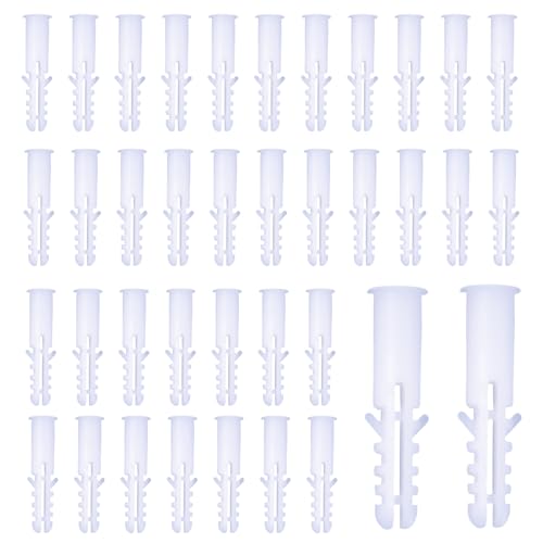 300Pcs S4 (4mm) Expansion Anchor Kit with 6mm Drill Bit - Plastic Drywall Ribbed Anchors for Solid Materials, Column Frame Fixings, and More - White (Without Screws)