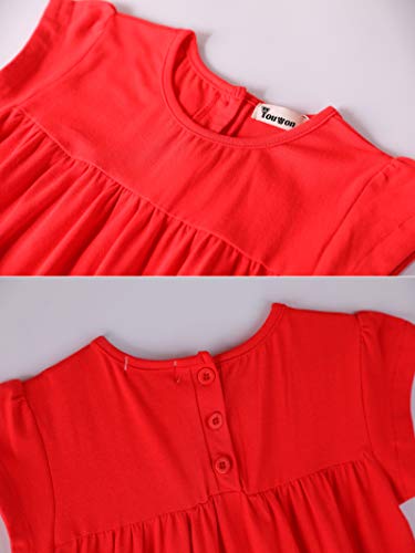 Image of Youwon Girls Dress Short Sleeve Solid Color Tunic A-Line Tiered Swing Dress 2-6 7-16