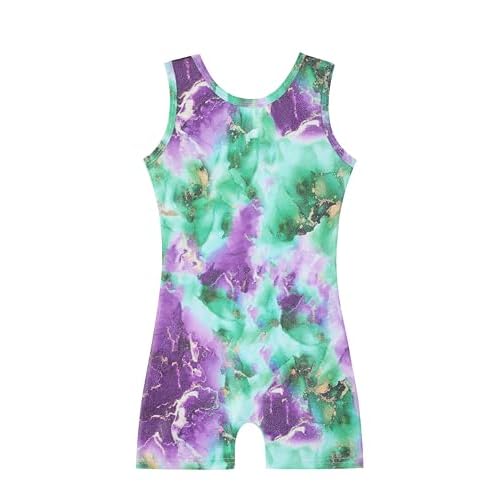HOZIY Gymnastics Leotards for Girls with Shorts Toddlers Biketards Rainbow Unicorn Dinosaur Mermaid Leopard Flower Galaxy 4-5T Green Purple Marble
