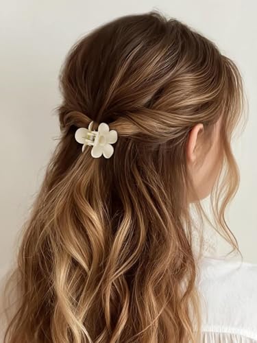Image of Bakefy- 4+4 Matte Hair Clips for Women, Hair Claw Clips for Thin Thick Hair 2 Inch Rectangle Hair Claw Small Flower Clips Non-Slip Hair Accessories Ideal Gifts for Girls