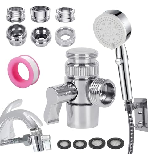 Reaeng Faucet Adapter Shower Kit, 4 Mode High Pressure Handheld Shower with One-Touch Stop, 59