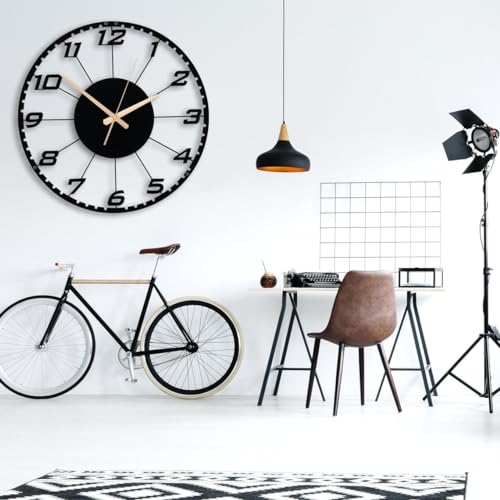 Image of The Art of Ingenuity Designer Stylish Metal Analog Wall Clock for Living Room, Antique, Big Size (Style-14, 60CM), Black