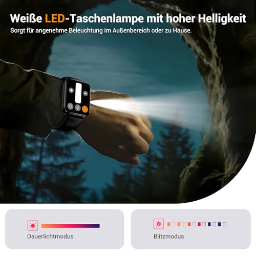 Smartwatch Damen und Herren mit Anruf, 1,91-Zoll-Display mit Taschenlampe, Herzfrequenz, Schrittzähler, SpO2, Schlafüberwachung… – Ansicht 6