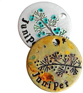 Dog Tag, Juniper Pet Tag, Spruce Tree Tag, Tree Branch Tag, Tree Dog Tag, Nature Tag, Pet ID Tag, Dog Tags for Dogs, Pet Tag, Hand Stamped Tag, Pet Tag, Dog Tag, Cat Tags, Personalized Tag, Pet Accessories, Pet Gift (1", BRASS HUES)