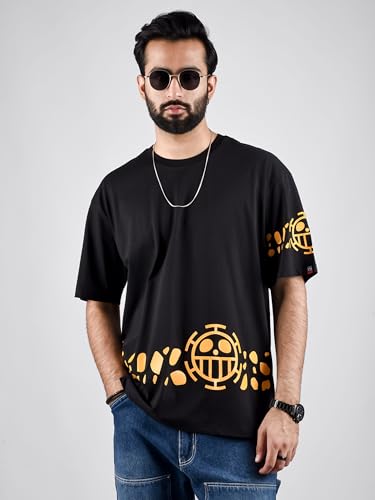 Image of ComicSense.xyz Unisex Anime Heavy Gauge Oversized T Shirts for Men and Women, 240 GSM Law Printed Drop Shoulder Anime T Shirts