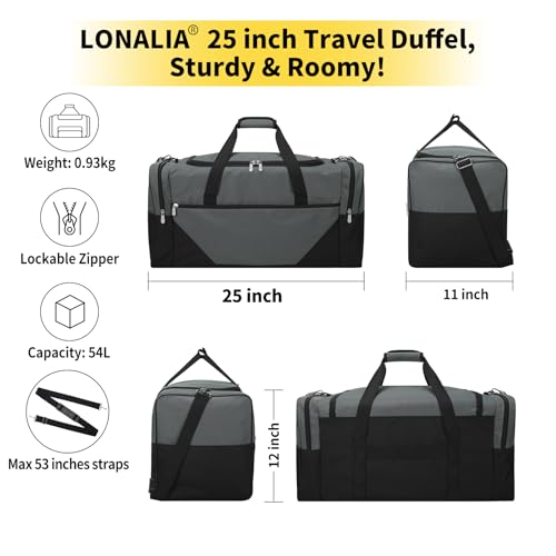 Image of 25 in Large Travel Duffel Bag for Men - 56L Roomy Weekender Bag with Trolley Sleeve (Gray)