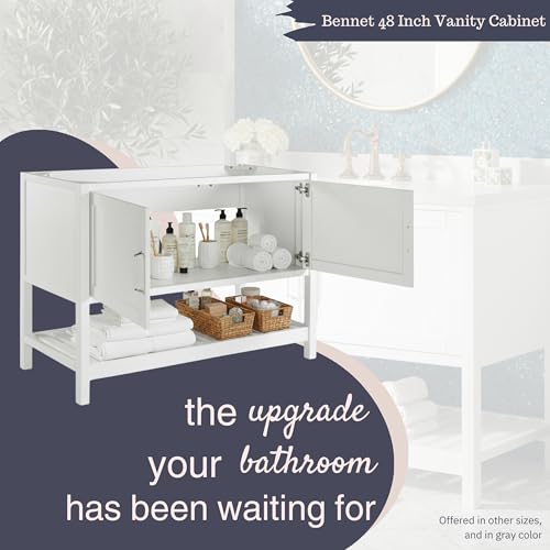 Image of Alaterre Furniture Bennet Bathroom Vanity Without Sink - 48 inch Freestanding Wood Vanity Cabinet with Soft-Close Shaker Doors - Wood Bathroom Sink Base Cabinet (White)