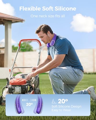 Portable Neck Fan – Neck Fans that Blow Cold Air Rechargeable with 5000mAh-Battery, 4 Speeds, Hands Free Wearable Cooling Personal Fan for Travel, Outdoor – Purple
