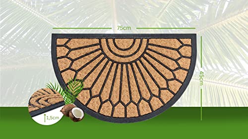 Hanse Home Kokos & Gummi Fußmatte Halbrund für Innen und Außen - Outdoor Schmutzfangmatte Natur, Kokosmatte Outdoor Ornamente, Wetterfest und rutschfest für Flur, Terrasse, Eingangsbereich - 45x75cm